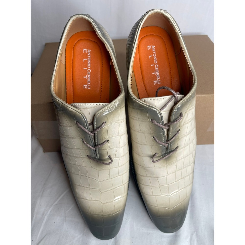 Antonio Cerrelli Elite Mens Ivory Grey Ombre Croc Embossed Oxford Shoes Size‎ 9